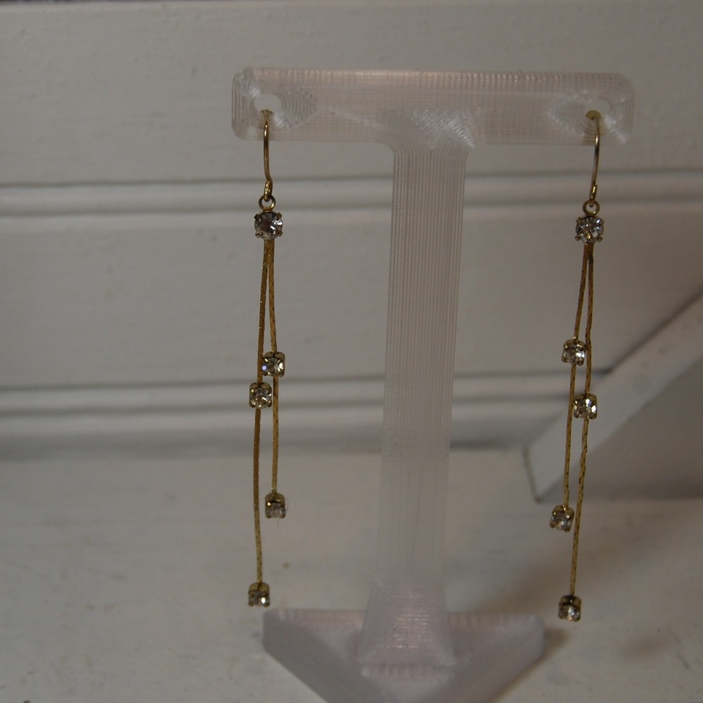 Vintage Gold-tone Dangle Earrings Rhinestone Drop style chain‎